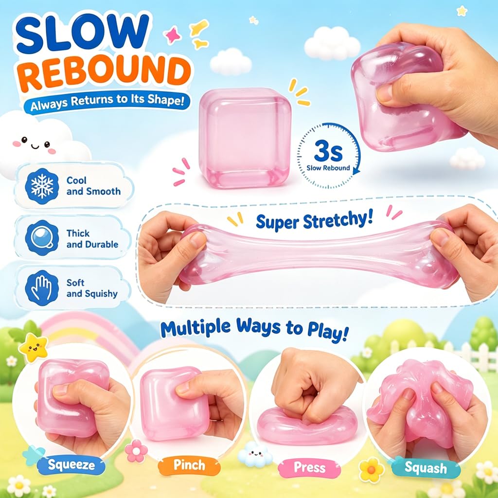 Squishy Stress Cube, Soft Sensory Squeeze Fidget Cube, Stress Relief Desk Toy for Kids and Adults, Pink - Image 4