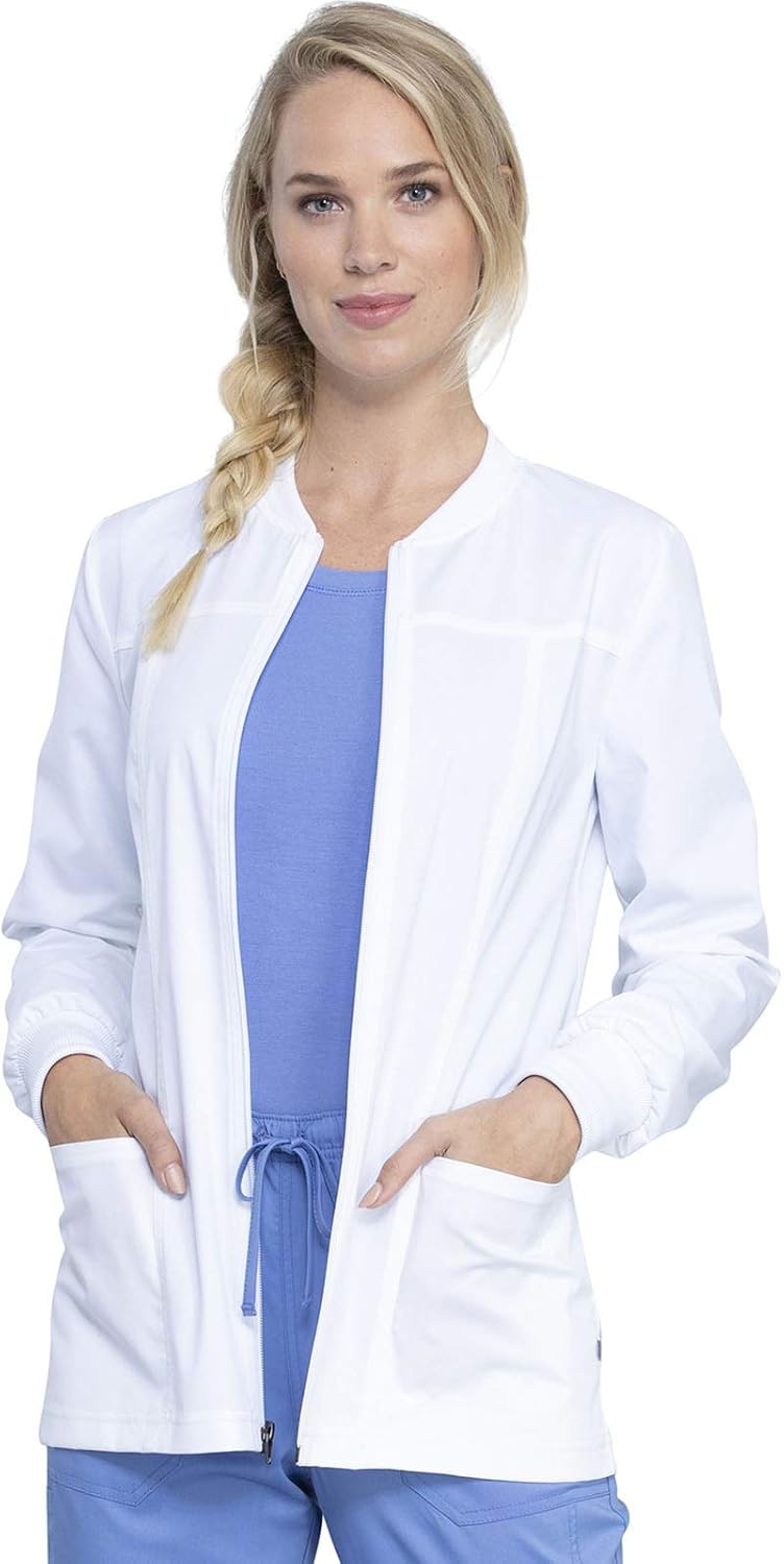 Cherokee Rev Tech Warm Up Scrub Jacket for Women Zip Front 4 Pockets | Lightweight Fabric, Flexible Movement, Wrinkle Resistant, Modern Classic Fit, Machine Wash, Easy Care, Medical & Nursing Work