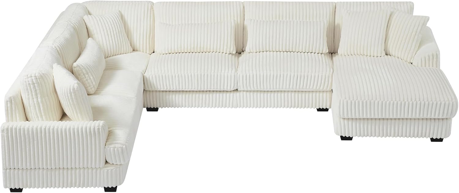 WILLIAMSPACE 129" Oversized Sectional Sofa Cloud Couch for Living Room, Modern Upholstered Soft U-Shaped Sofa 5 Seater Couch with Chaise Lounge, Corduroy, Beige