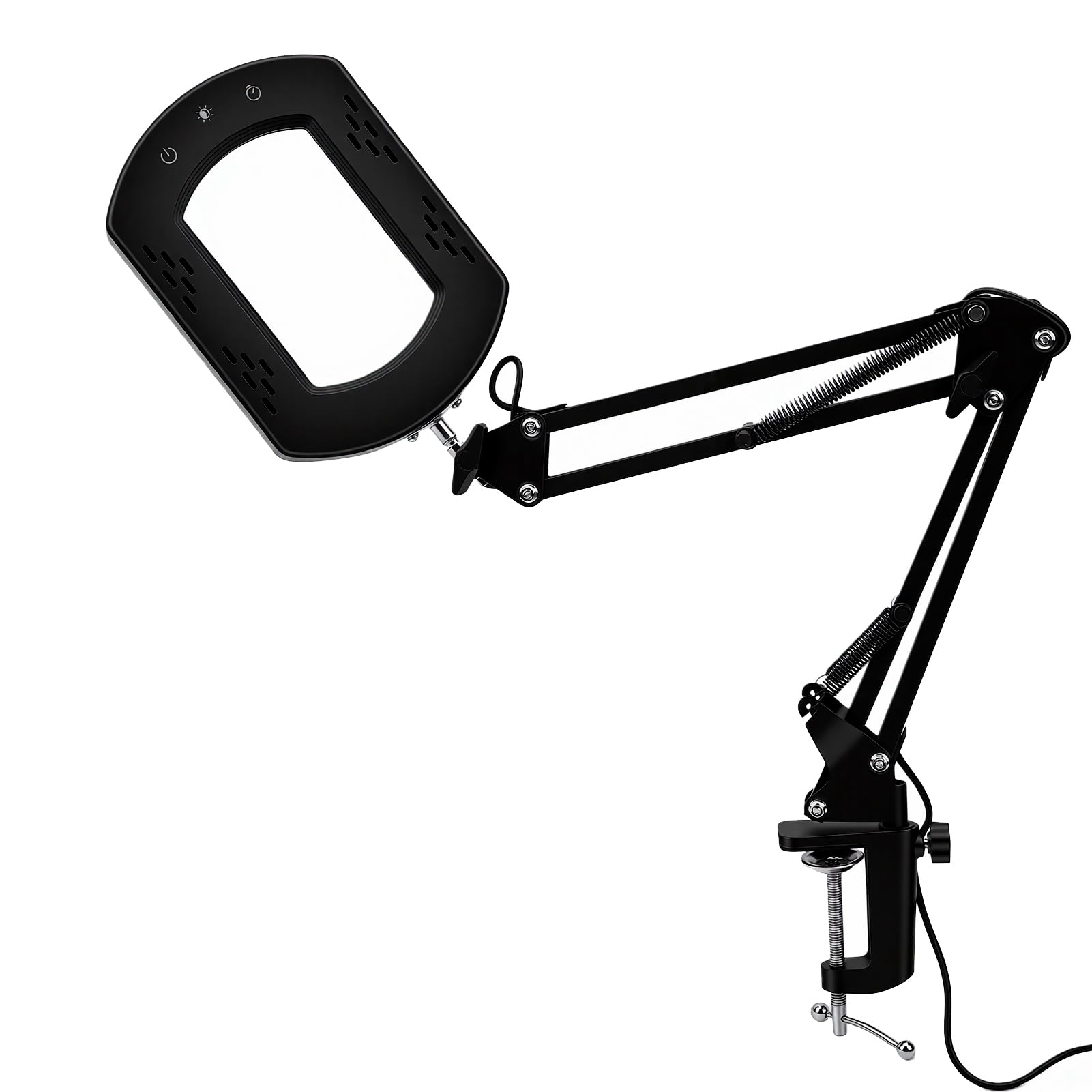 Bewinner Lupa 15X con Luz, 5 Temperaturas de Color, Brazo Giratorio de 360°, Lupa LED, Lámpara de Aumento de Brillo Ajustable Alimentada por USB para Lectura, Manualidades, Pasatiempos, Reparación,