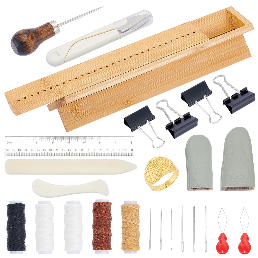 WEBEEDY 26 Stück Bambus Buchbindewiege Mit Buchbindematerial Für DIY Buchhandwerk Signaturlochwerkzeuge Set Mit Ahle Knochenordner Die Wiege Faden Und Mehr