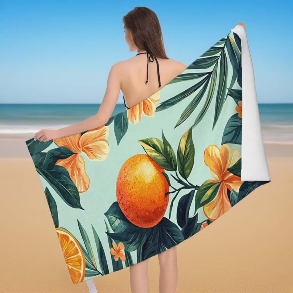 Telo Mare XXL 220x100cm/35x70cm, 2 Set Telo Mare Microfibra Frutta Asciugamano Palestra Uomo, Antisabbia, Leggero, Asciugatura Rapida, Teli da Spiaggia Grandi Accessori per Camping Natation Yoga D-96