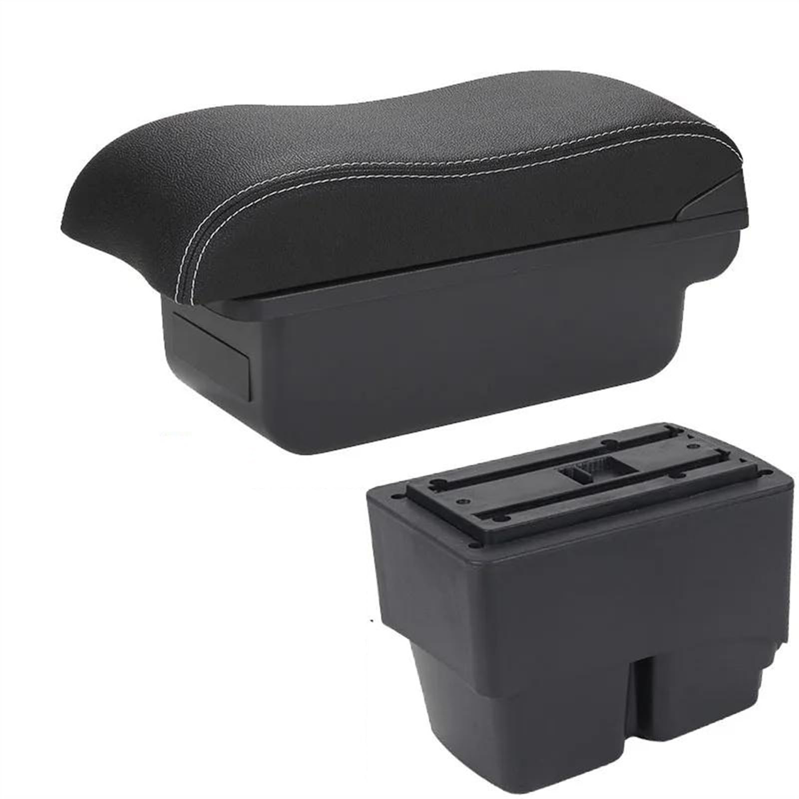 NOHEEU Armrest Box With Multifunctional Support PU Upholstered Car Interior Modification Accessories For Fiesta MK7 2009-2017(C3 Black white NO USB)