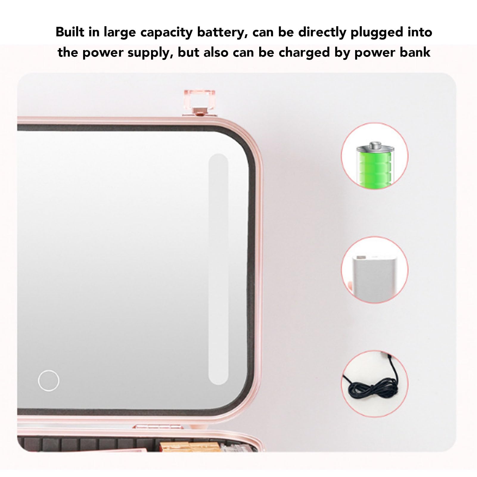 Reise Make-Up Tasche Mit LED-Spiegel, 3 Farbe Und Stepless Dimmbarer Wieder Aufladbarer Kosmetischer Zug Koffer Mit Teiler Und Make-Up Pinsel Halter Tragbarer Kosmetischer Organize