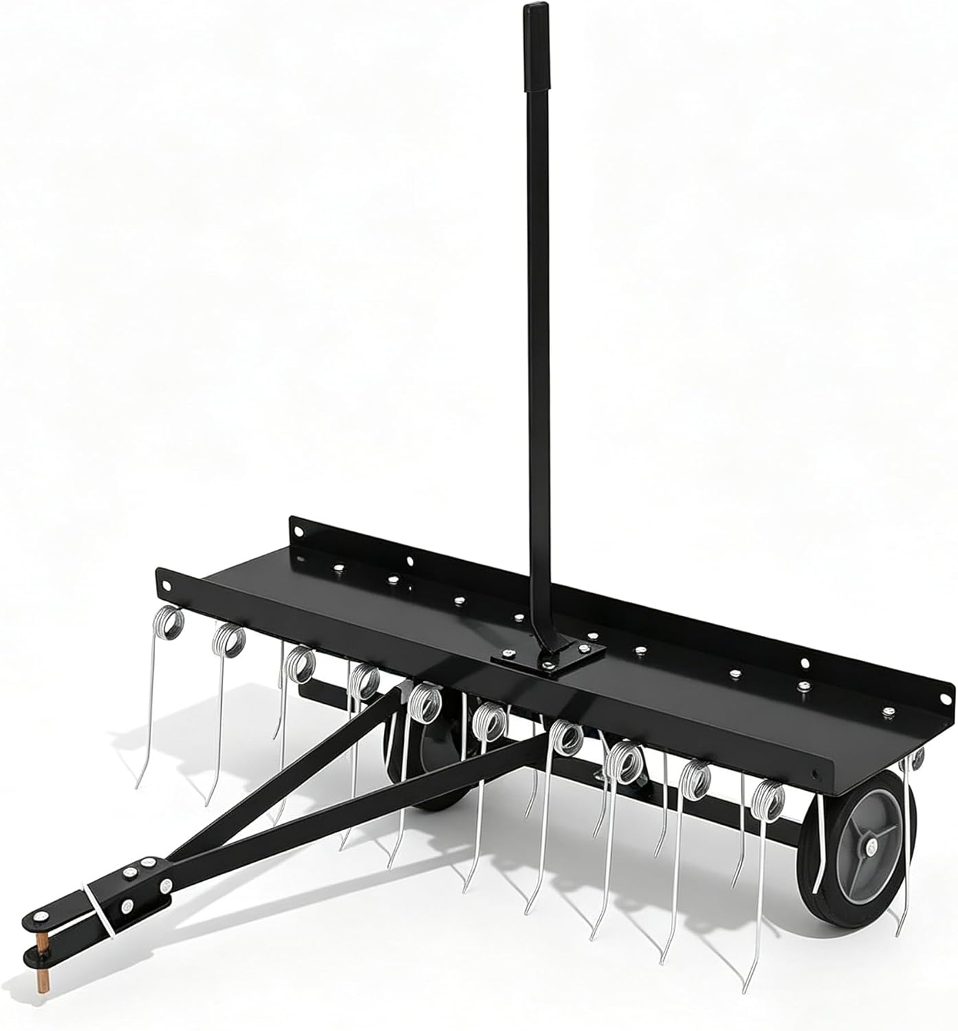 48 Inch Tow Behind Dethatcher, Lawn Dethatcher Rake with 20 Spring Steel Tines & Lift Handle, Heavy Duty Pull Behind Attachment for ATV, Riding Mower, Lawn Tractor, Yard & Garden, Black
