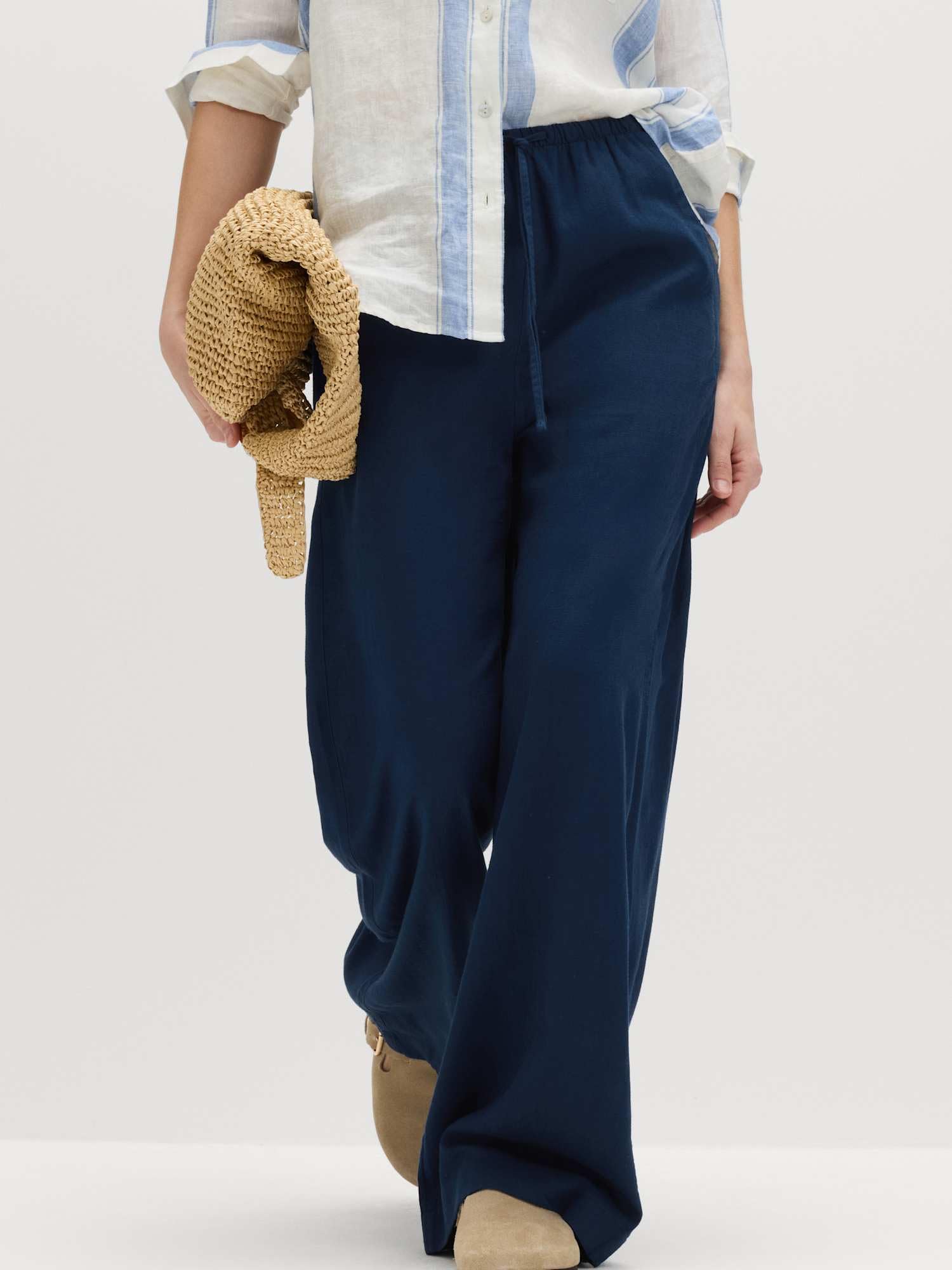 Marks & Spencer Pantaloni a Gamba Larga con Coulisse in Misto Lino