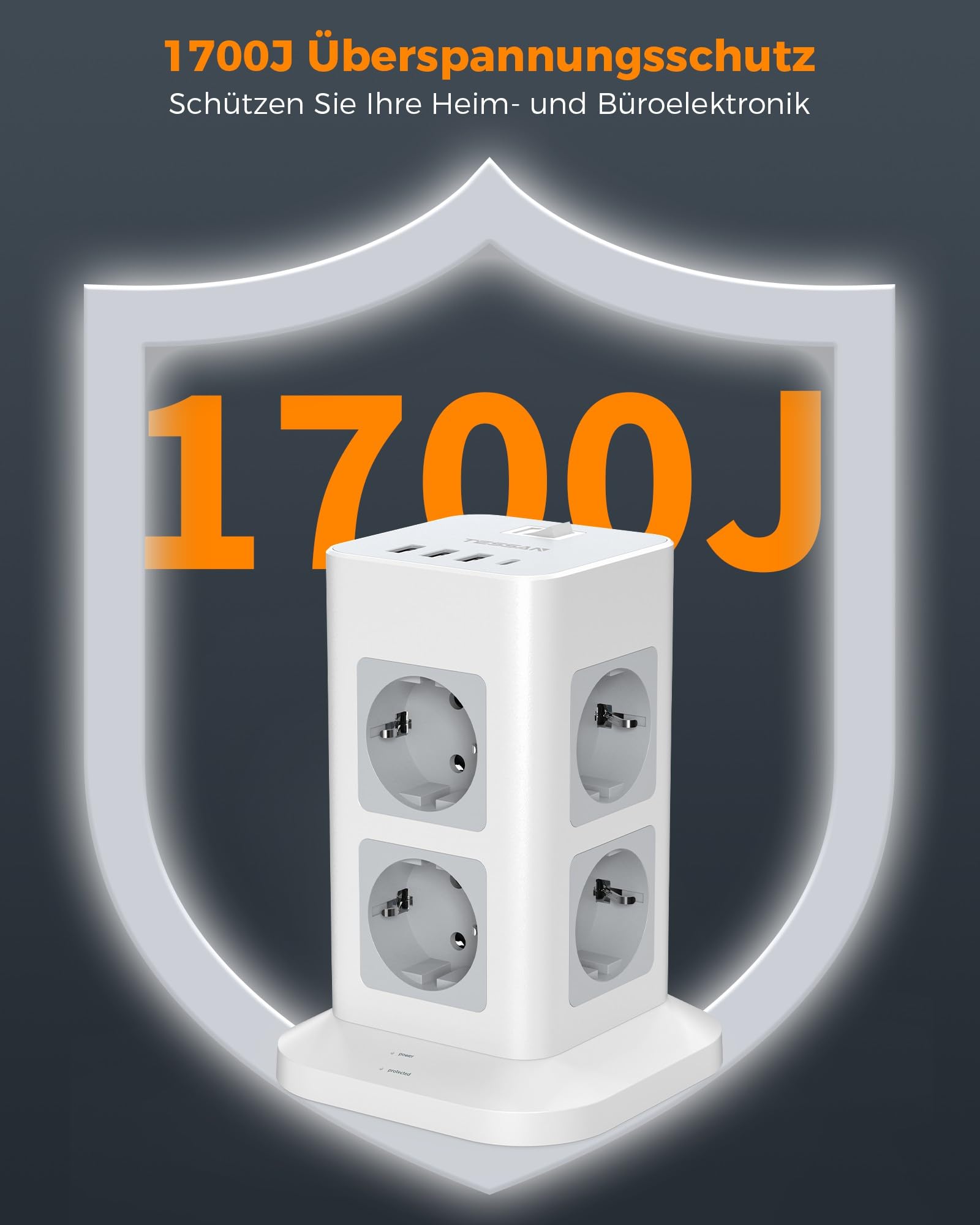 Stopcontact Splitter TESSAN 8-voudige Stekkerdoos Met USB – Intrekbare Verlengkabel Van 2 Meter Anker Power Strip