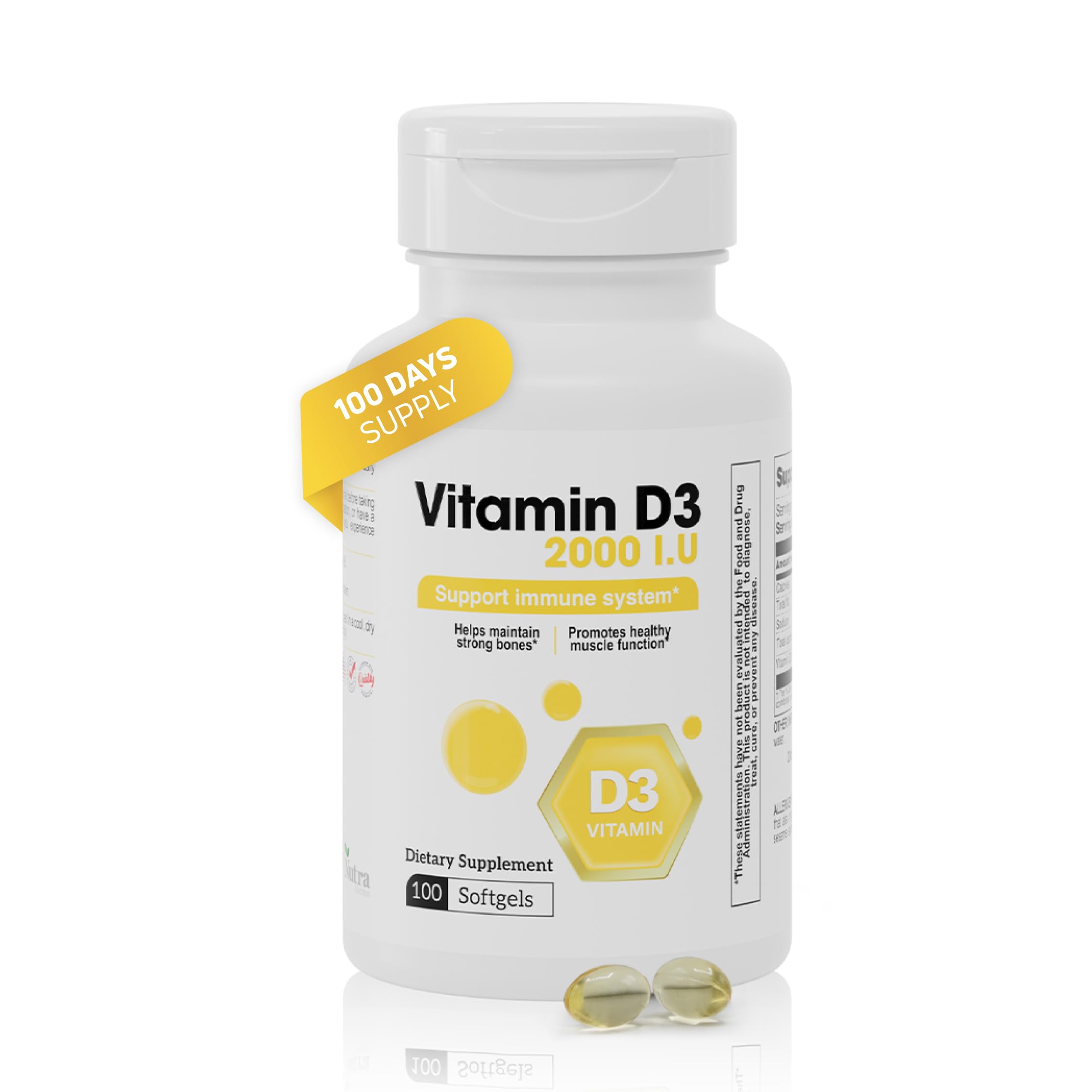 Vitamin D3 2000 IU Softgels 100 Softgels Vitamin D3 Supplement for Daily Use