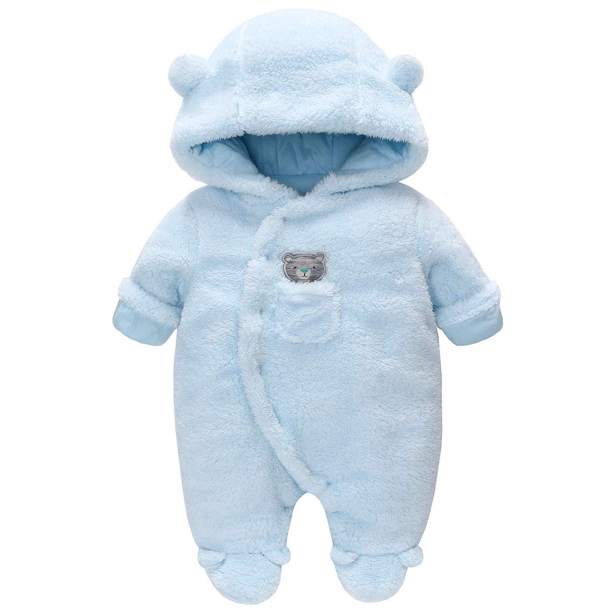 Tutina Invernale da Neonato Tutine da Neonato, Bambino e Bambina Tuta Intera con Cappuccio, Set di Tutine da Neve per Bambini Spesse e Calde,Blu 6-9 Mesi