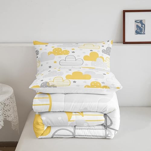 Miniatura 4 de Erosebridal Juego de ropa de cama de 2 piezas con diseño de nubes de dibujos animados para niños, juego de edredón de estrellas lindas con temática