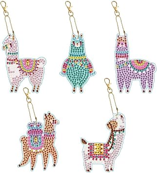 LUSandy 5pcs DIY 5D Alpaca Diamond Painting Keychain Kits Double Sided Full Drill Special Shape Alpaca Diamond Art Key Chain Key Ring Set for Backpack Shoulder Bag Accessories Adults