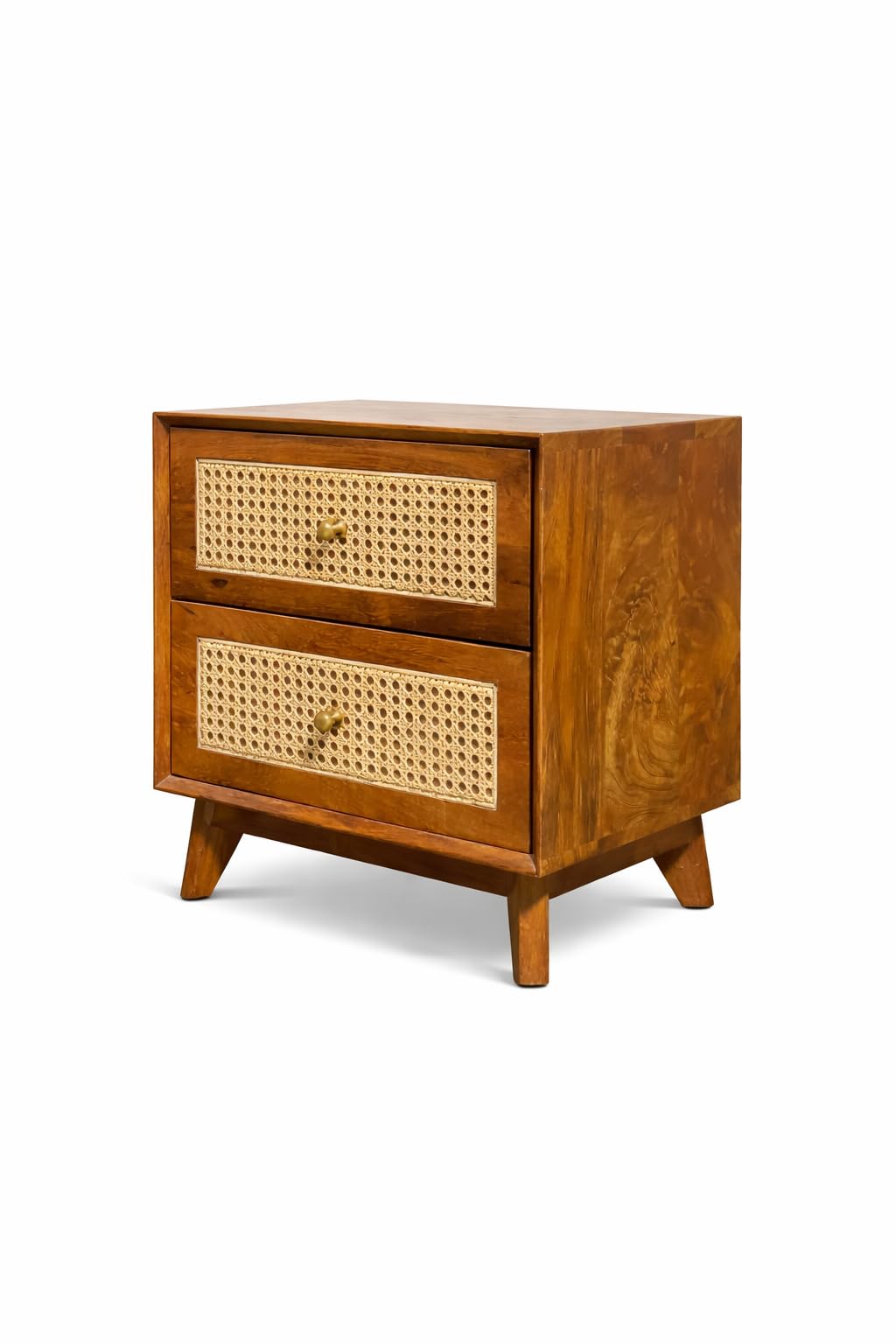 Quick Artsy Solid Sheesham Wood Nightstand with 2 Drawers – Fully Assembled Mid Century Modern Bedside Table, Wooden End Table for Bedroom & Living Room – Teak Wood Finish