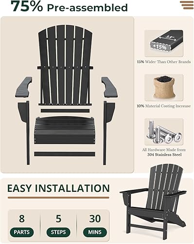 Miniatura 8 de BRIOPAWS Adirondack - Juego de 2 sillas para hoguera, de gran tamaño, plástico HDPE, resistente a la intemperie, para terraza, exterior, piscina,