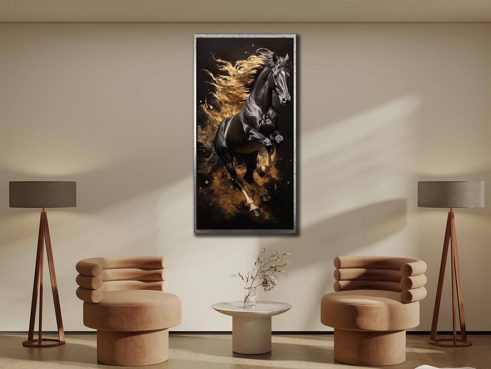 TONGYINLI Abstract Black Horses Painting Canvas Print:Luxury Animal Canvas Wall Art, for Living Room, Home Wall Decor Mural(50x100cm/Frameless)