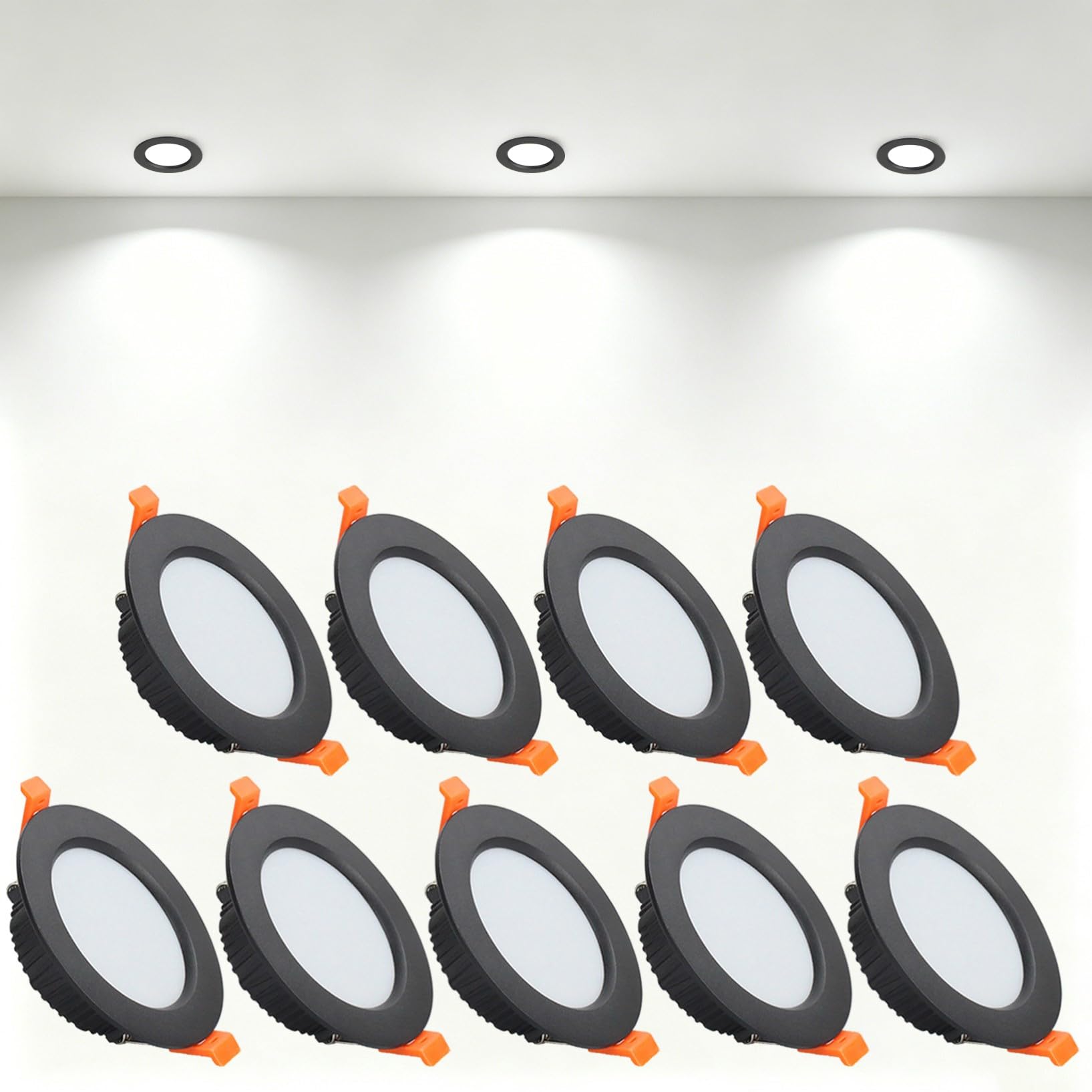 VOGHMOLD 5W Ultra Slim LED Downlight Recessed Ceiling Light 2.5 inch, 6000K Spot Lights Black Aluminum Trim, Cut Φ70-75mm, AC110-240V Panel Lighting for Office Hallway Closet, 9 Pack
