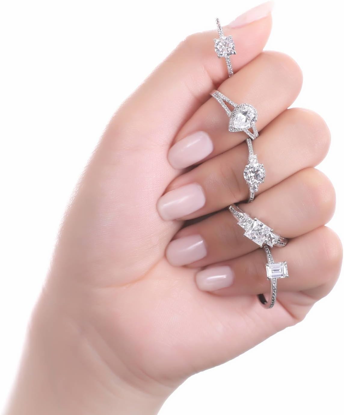 BERRICLE Sterling Silver 3-Stone CZ Wedding Engagement Rings for Women, Stackable Round Cubic Zirconia Ring, 1-3 Piece Set - Image 7