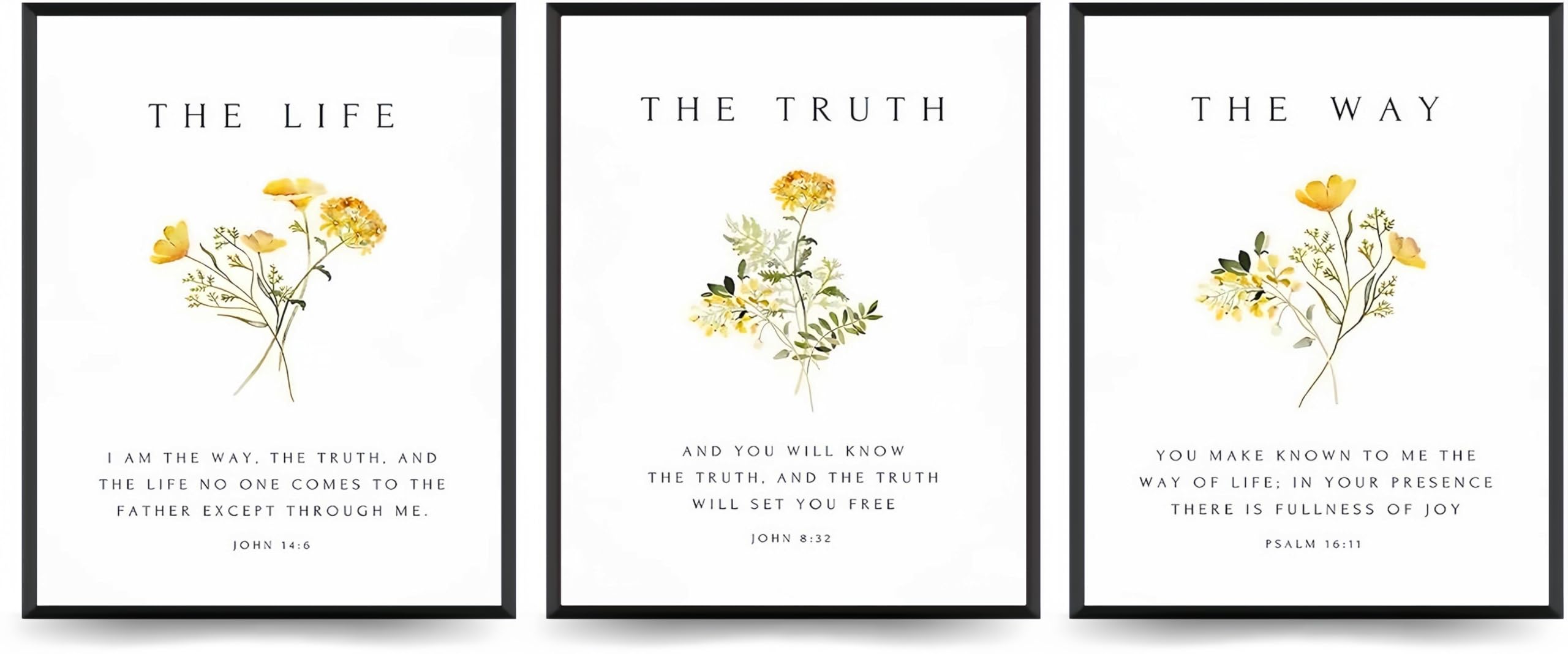 Linilioart Jesus Canvas Wall Art Set of 3 Bible Verses Wall Decor The Way and The Truth and The Life Christian Bible Verse Poster for Bedroom (20x25cm)