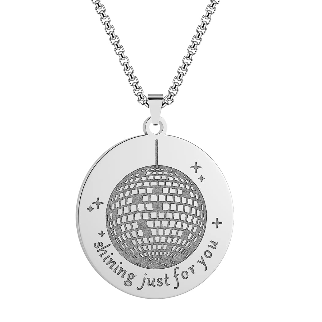 QIAMNI Collar con colgante de bola de espejo para mujeres y hombres, brillante solo para ti, acero inoxidable, cadena circular grabada