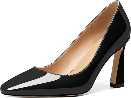 Joseywade Zapatos de tacón alto para mujer con punta cuadrada de tacón de aguja sin cordones con punta cerrada de 3.5 pulgadas, zapatos de vestir de