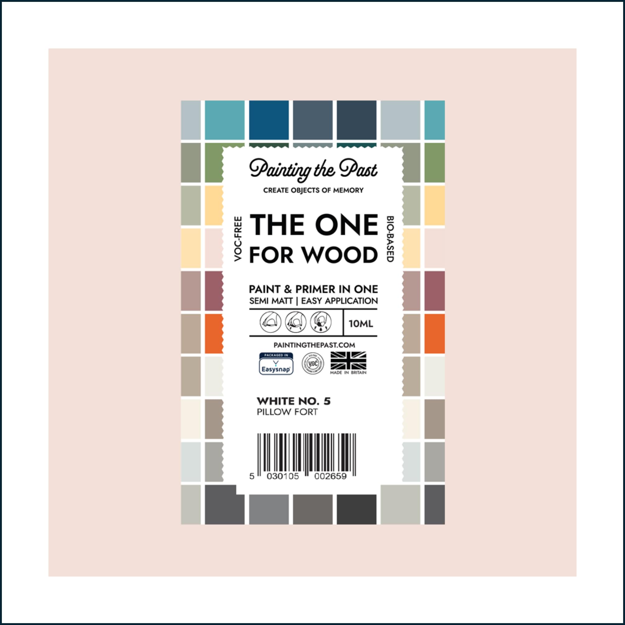 The One for Wood Paint & Primer 10ml (Sample) White No. 5 Pillow Fort | Semi Matt Finish, Bio-Based & VOC-Free Formula for Wooden Furniture & Surfaces | Durable & Easy Indoor Home Decorating