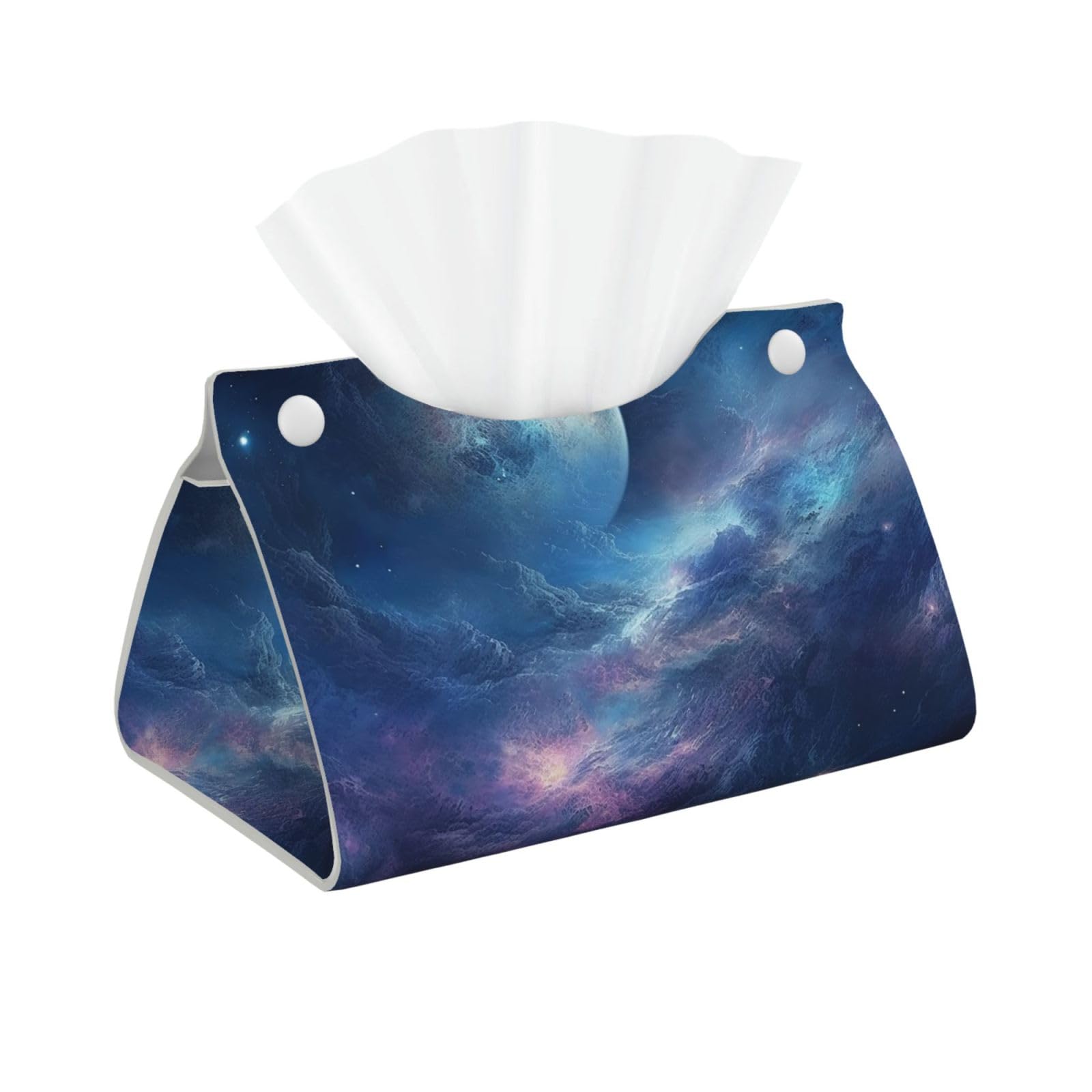 Pu Leather Tissue Box Cover, Nebula and Moon Rectangle Tissue Case Covers Decorative Tissue Box Holder Waterproof Tissue Holder Organizer for Bathroom Home Office