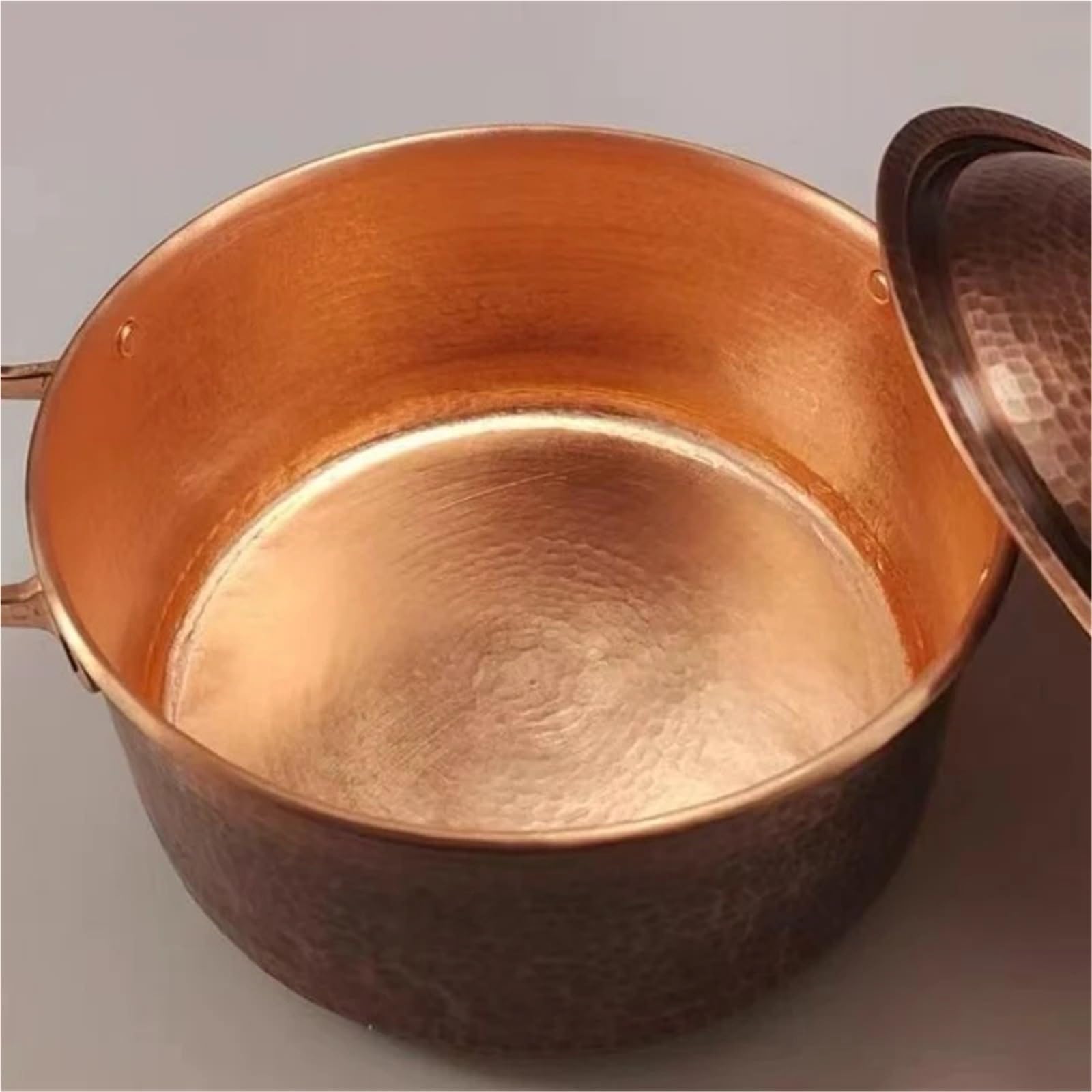 Hammered Kupfertopf Vintage-Kupfertopf, Outdoor-Camping, verdickt, mit Deckel, Kochutensilien, köchelndes Nudelschmoren, handgefertigte Hammerstruktur