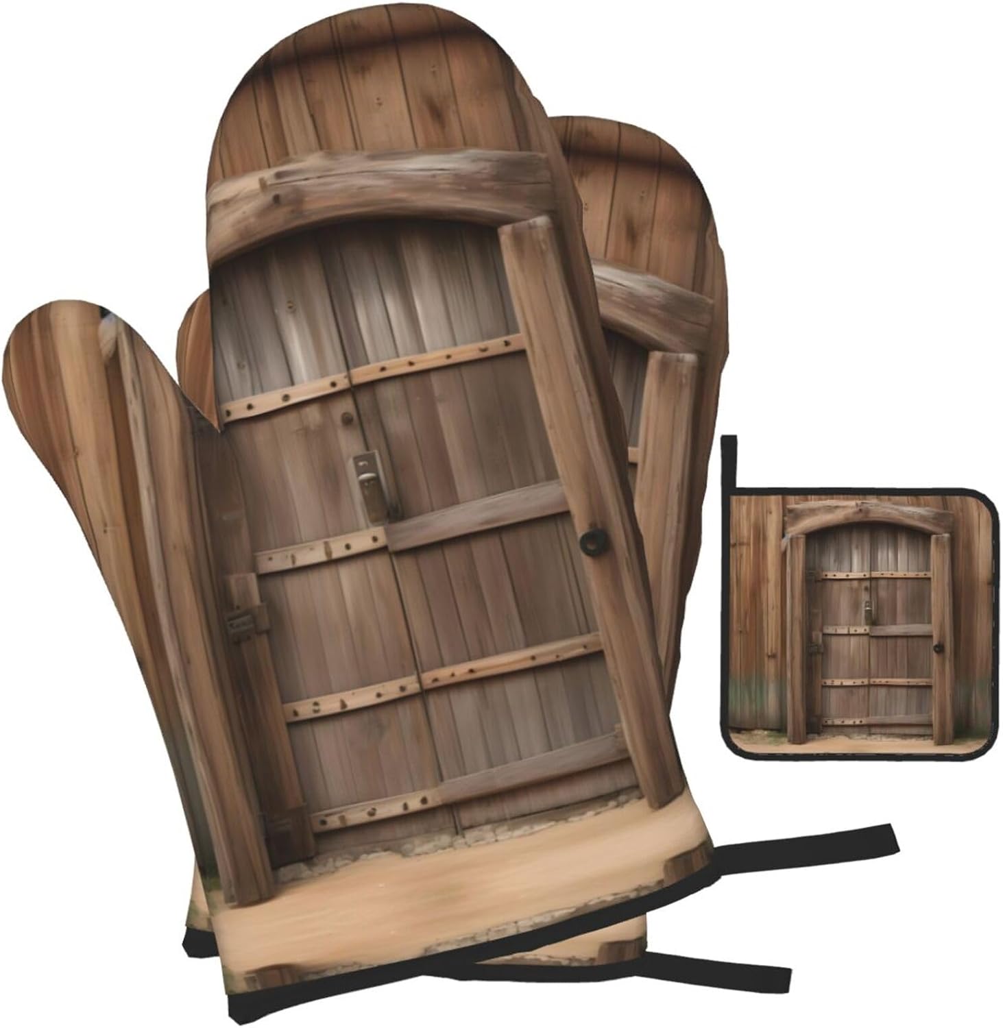 Rustic Stall Wooden Door Print Heat Resistant Microwave Gloves, Used for Baking, Cooking, and Fashion Kitchen Essentials