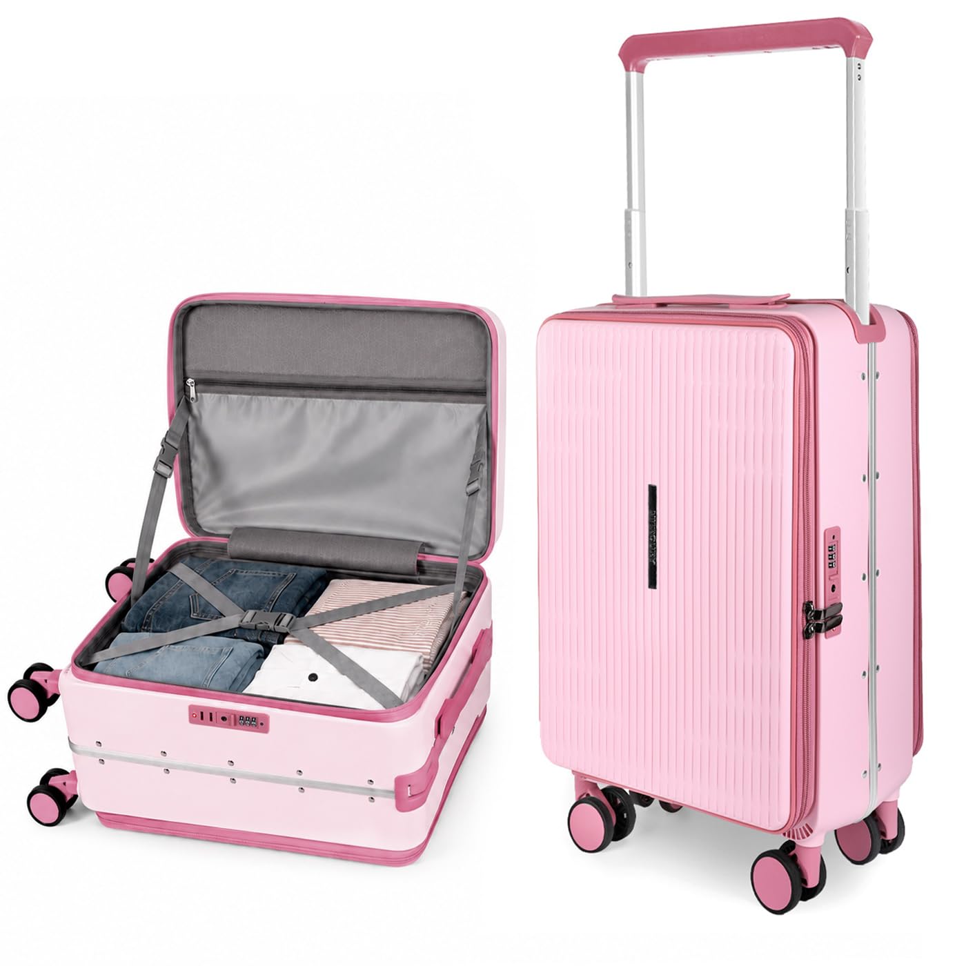 MERCURY TEXTIL- Maleta de Cabina Polipropileno (PP) con Asa Ancha(Rosa) | Abertura por la Parte Superior, Equipaje de Mano Rígido con Gran Capacidad, Bolsillo Frontal y Cierre TSA