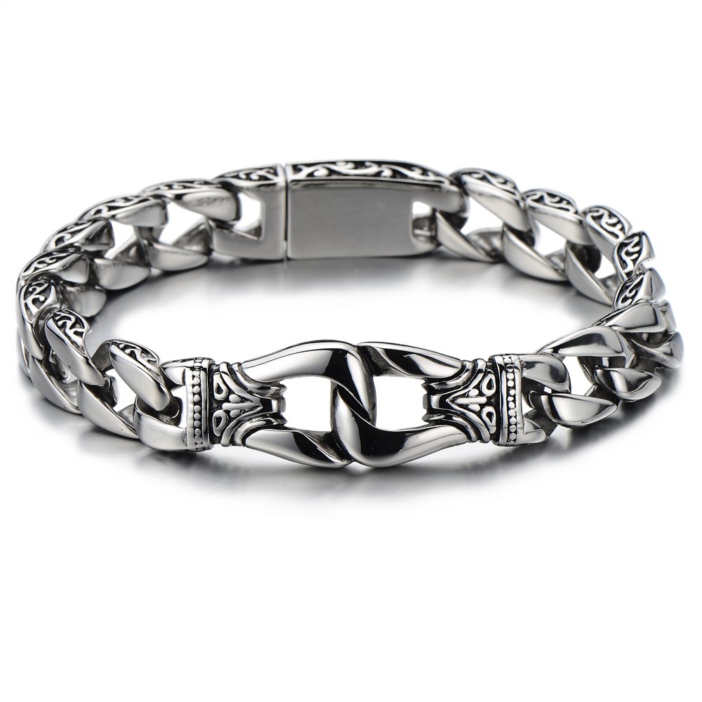 Bracciale Uomo Acciaio Inox Lucido - Stile Maschile, Barbozzale, 22 Cm Argento - Foto 6
