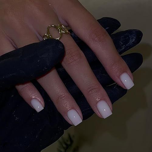 KXAMELEI - 48 uñas postizas a presión de color blanco lechoso, uñas cortas cuadradas acrílicas, uñas postizas cortas de ataúd para mujer, con