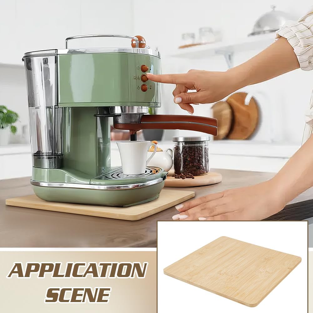 PH PandaHall Bamboo Sliding Tray for Coffee Machine, Kitchen Appliance Tray with Non-Slip Silicone Pads for Kitchen Countertop & Coffee Bar Organization,12.6x12.8x0.43inch