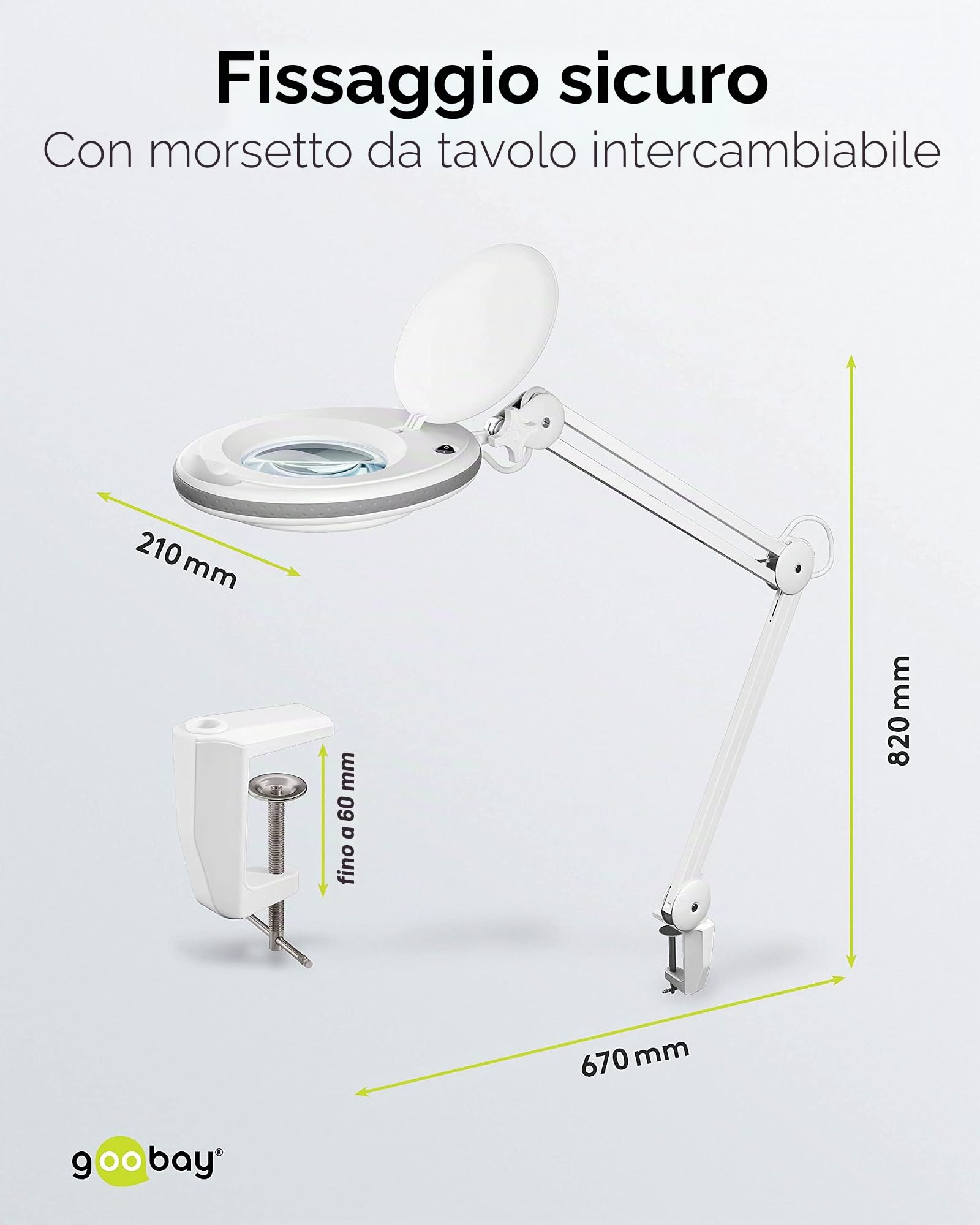 goobay 60361 Lampada con Lente d'Ingrandimento a LED, in plastica, 8 W, Potenza assorbita, Temperatura Colore 6500 K, Flusso Luminoso 650 lm, Tensione di Funzionamento 230 V (AC), Bianco, Weiß