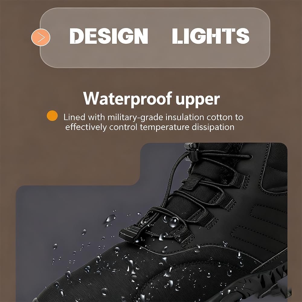 Hike Winter Footwear Barefoot Womens, Warm Waterproof Hiking Boots, Non-Slip Minimalist Shoes with Wide Toe Box, Fur Lined Comfortable Walking Snow Boots for Outdoor