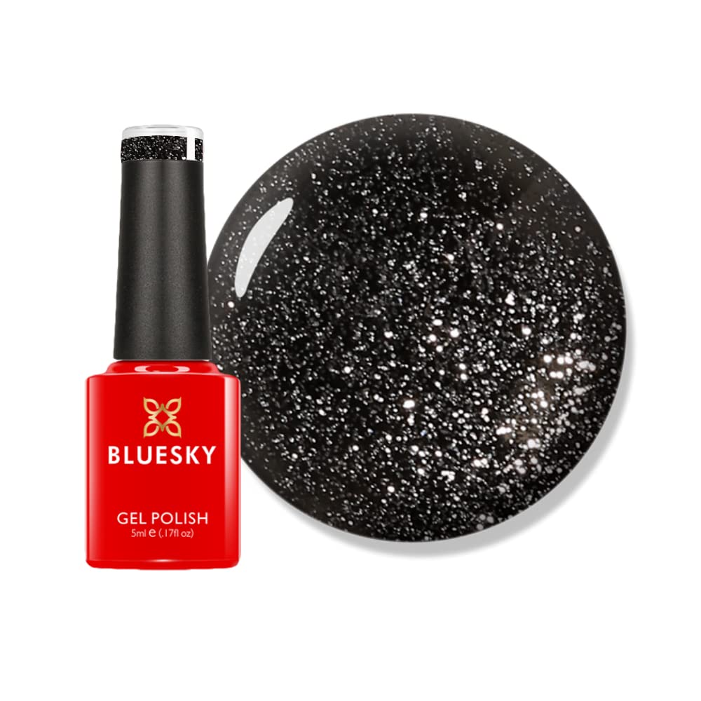 Bluesky Gel Nail Polish, Abyss - VIP03, Black, Fine Glitter, Dark, Long Lasting, Chip Resistant, 5ml (Requires Drying Under UV LED Lamp)