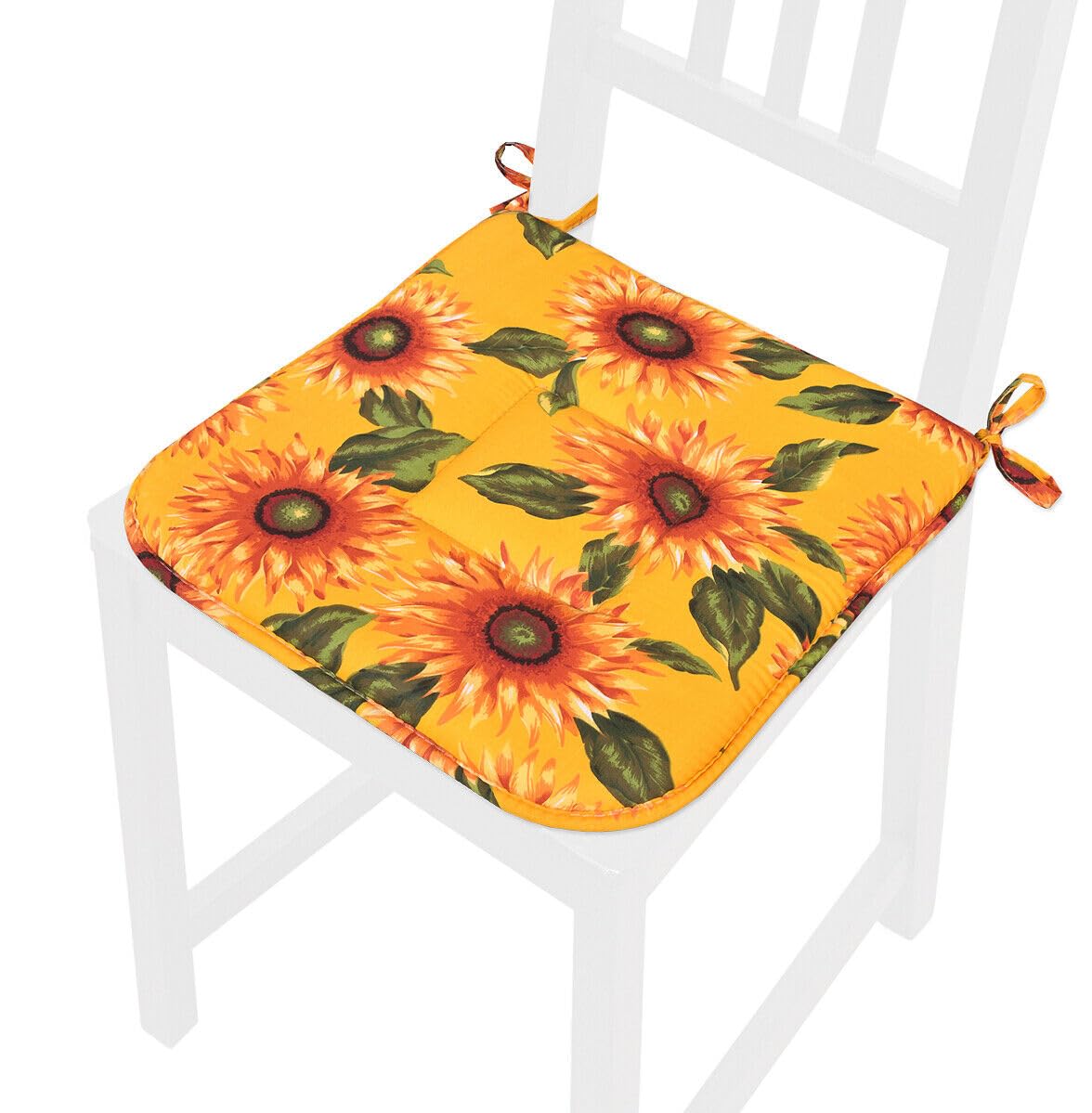 emmevi Set 4 Cuscini Sedia Cotone Con Lacci Lavabili Morbidi Universali Copri Sedie Cucina Girasoli Gialli