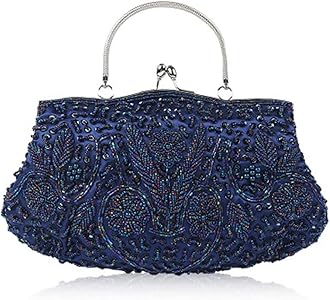 EROUGE Beaded Sequin Design Flower Evening Purse Large Clutch Bag