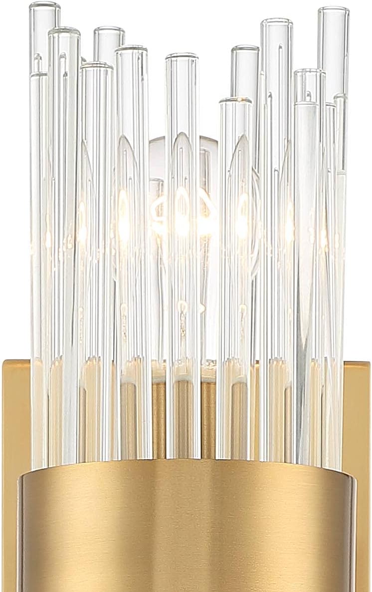 Elegant 27" Brass & Gold Wall Sconce with Clear Glass Rods