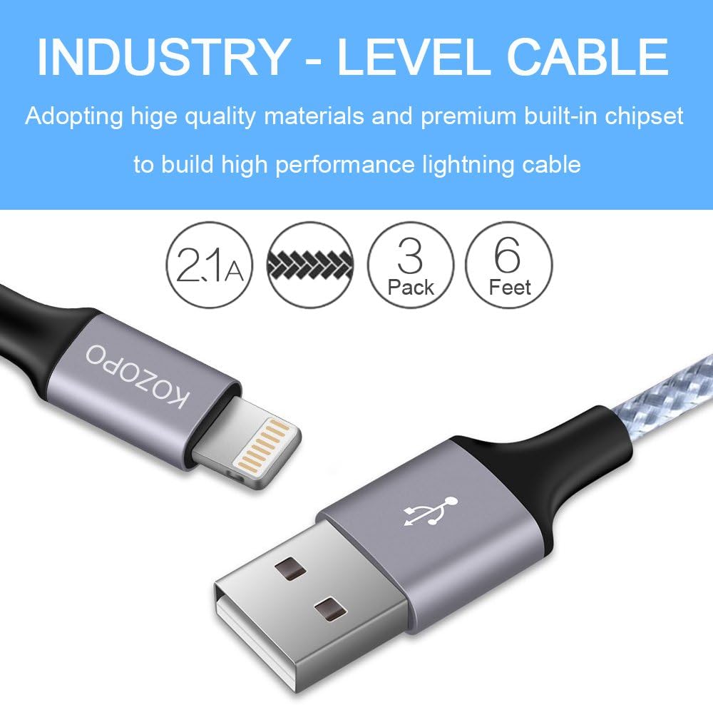 Phone Charger, KOZOPO Fast Charging Nylon Braided