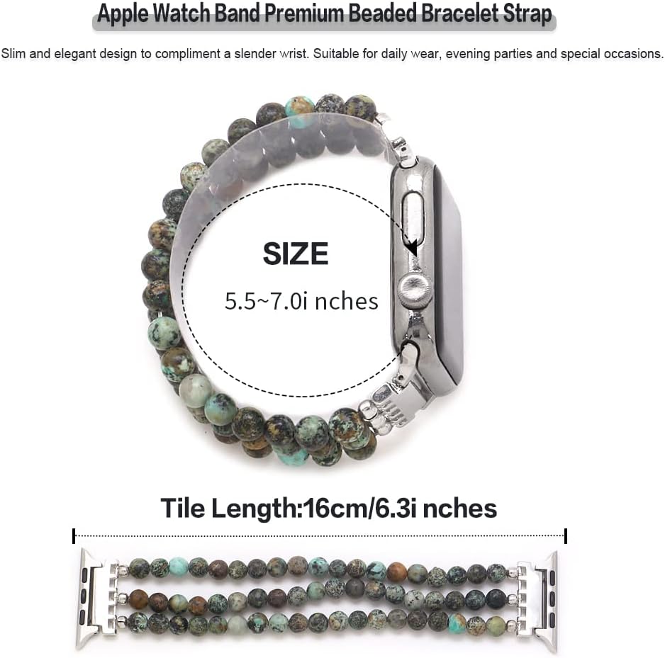 Natural Stone Beaded Bracelet Compatible with Apple Watch Band Series 9, 10, Ultra 2, SE, Ultra 8 7 6 5 4 3 2 1, Elastic Stretchy Watch Strap for iWatch Band 38mm 40mm 41mm 42mm 44mm 45mm 49mm Women - Image 3