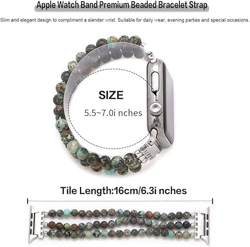 Miniatura 3 de LuReen Pulsera de cuentas de piedra compatible con Apple Watch Band Series UltraSE987654321, correa elástica para iWatch Band 1.496 in1.575 in1.614