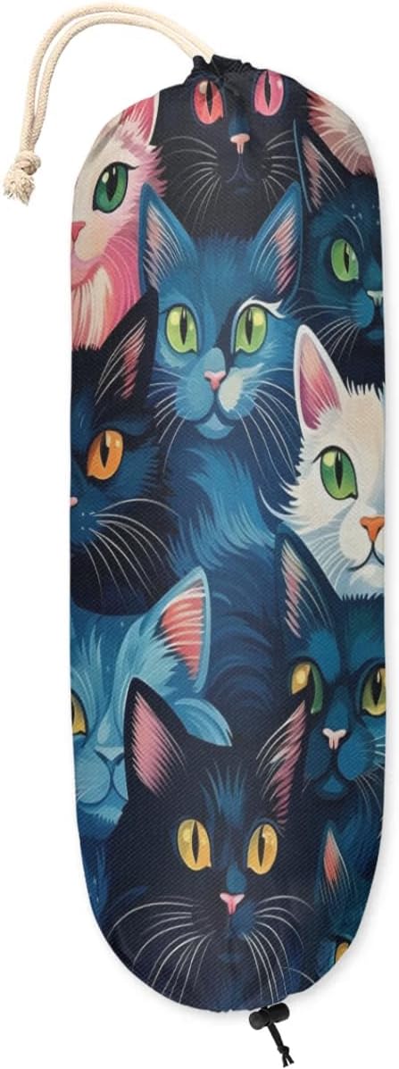 Funny Cat Plastic Bag Holder Reusable Grocery Bag Holder Hanging Plastic Bag Organizer Dispenser for Home Kitchen Camper