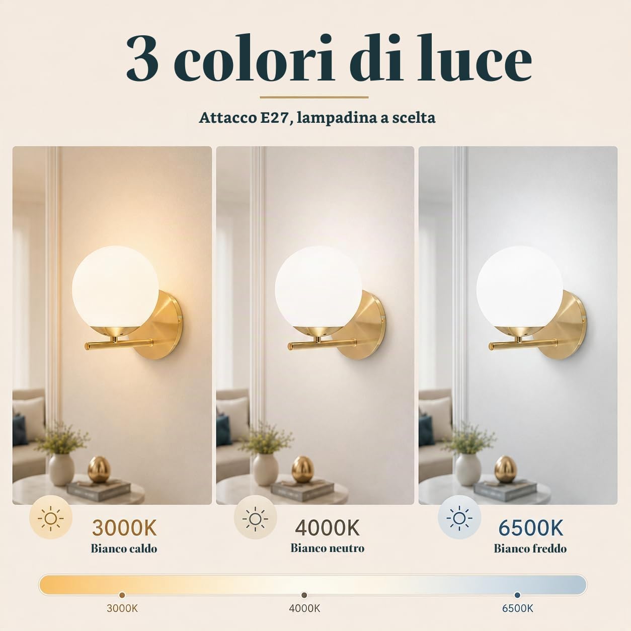 ZMH lampada da parete per interni bagno - lampada da letto oro E27 palla