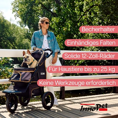 Innopet Hundebuggy Adventure Hundewagen Katzenbuggy Schwarz/Gelb - geländegängig - pannensichere 30cm EVA-Räder - einhändig faltbar - geräumiger Stauraum