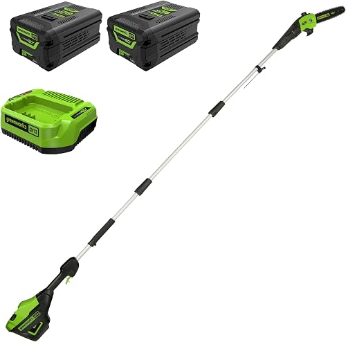 Greenworks 60V 10" Brushless Cordless Pole Saw, 2.0Ah Battery, Charger + Bonus 4.0Ah Battery