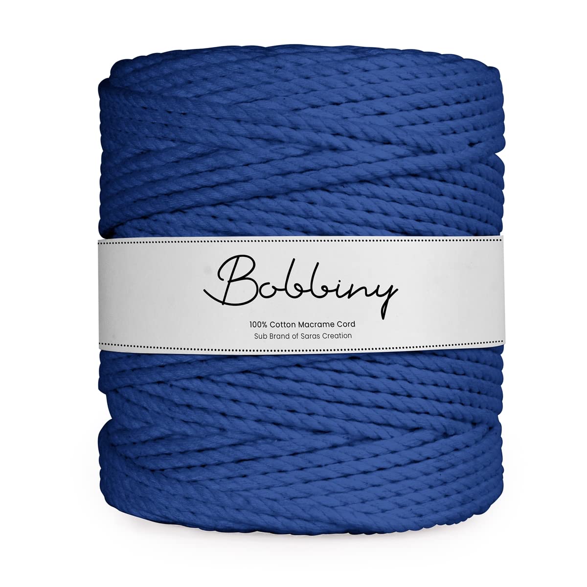 Bobbiny | 3 Ply Twisted Macrame Cotton Cord Dori (Roll Packaging) Thread for Macrame DIY and Other Projects | Royal Blue | 3mm,100 Meter