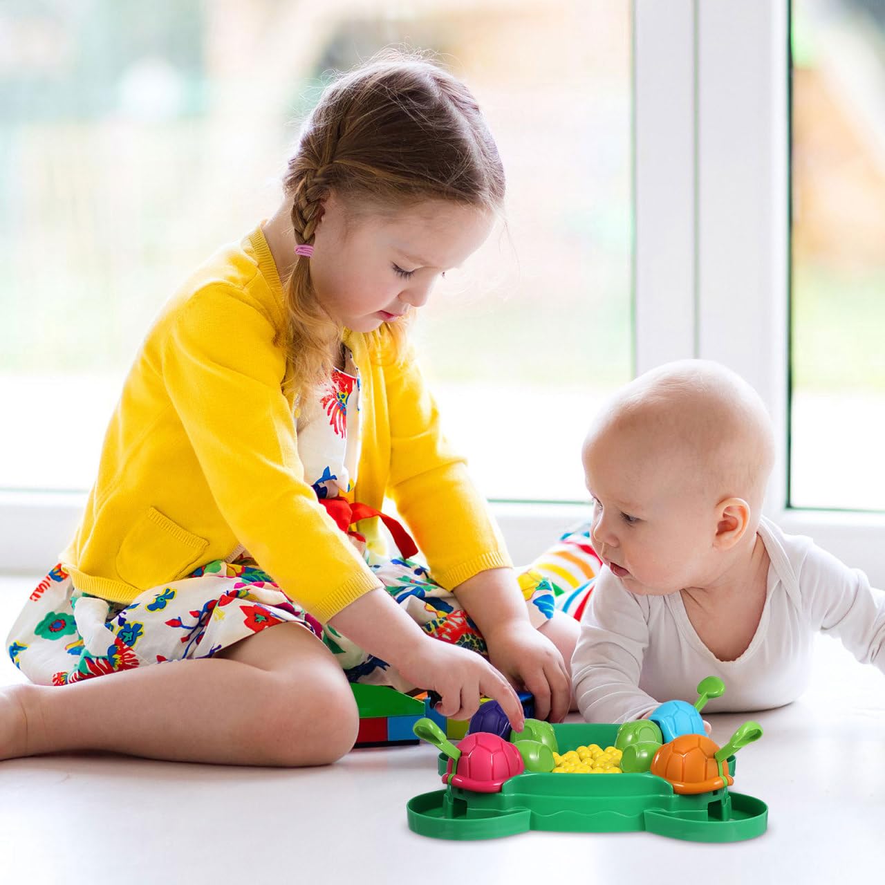 Amosfun Jeu de société Tortue affamée - Jeu Intense avec réflexes Rapides - de Perles - de Bouche préscolaire pour Enfants à partir de 3 Ans - pour 2 à 4 Joueurs