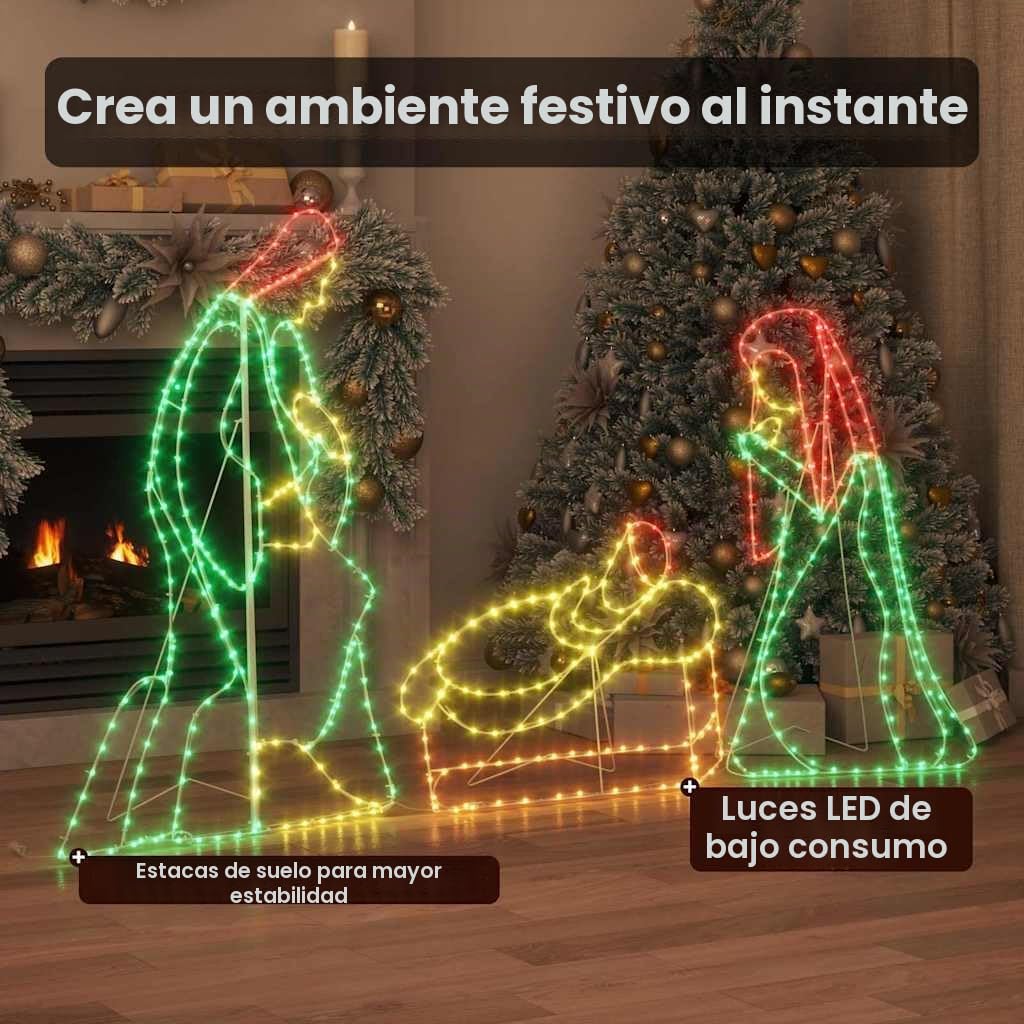 vidaXL Escena de Natividad Iluminada Multicolor 112 x 71,5 cm PVC