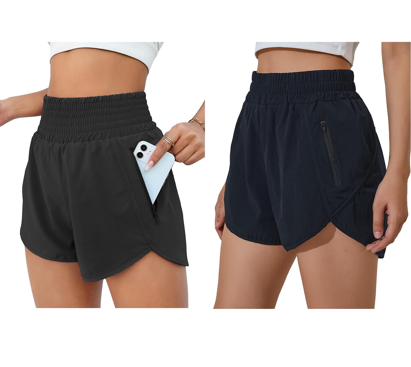 BMJL Women's High Waisted Running Shorts (XS, Black) Elastic Pocket Gym Workout Shorts