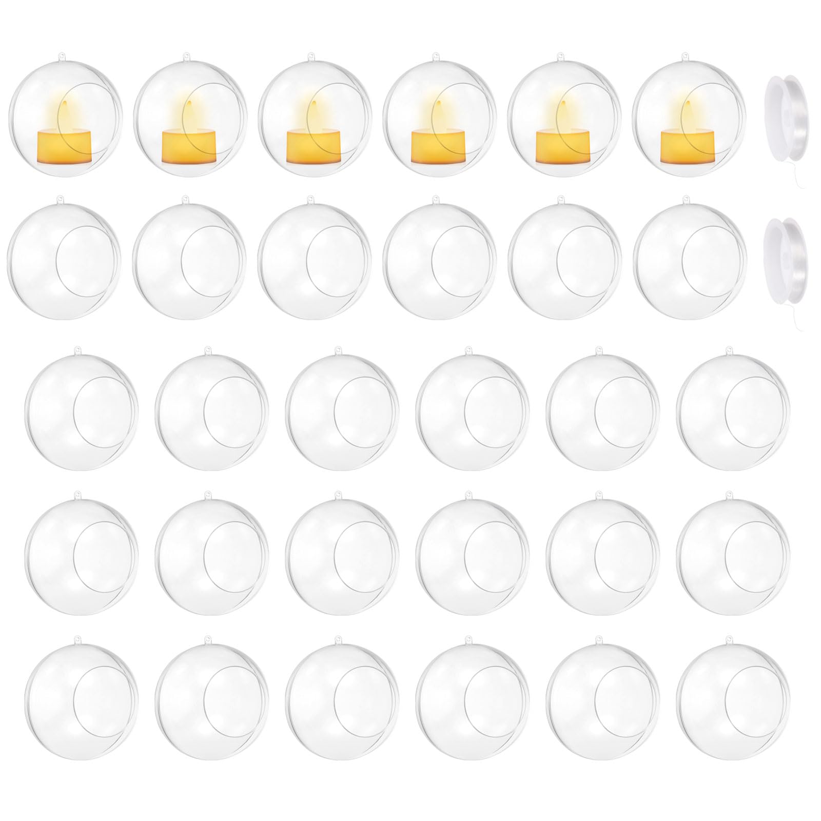 QUARKZMAN 30 Pcs Portavelas Colgantes Globos 4.7" Bolas de Acrílico Rellenables, Contenedor de Adornos Navideños de Plástico para Decoración de Bodas Fiestas Hogar DIY