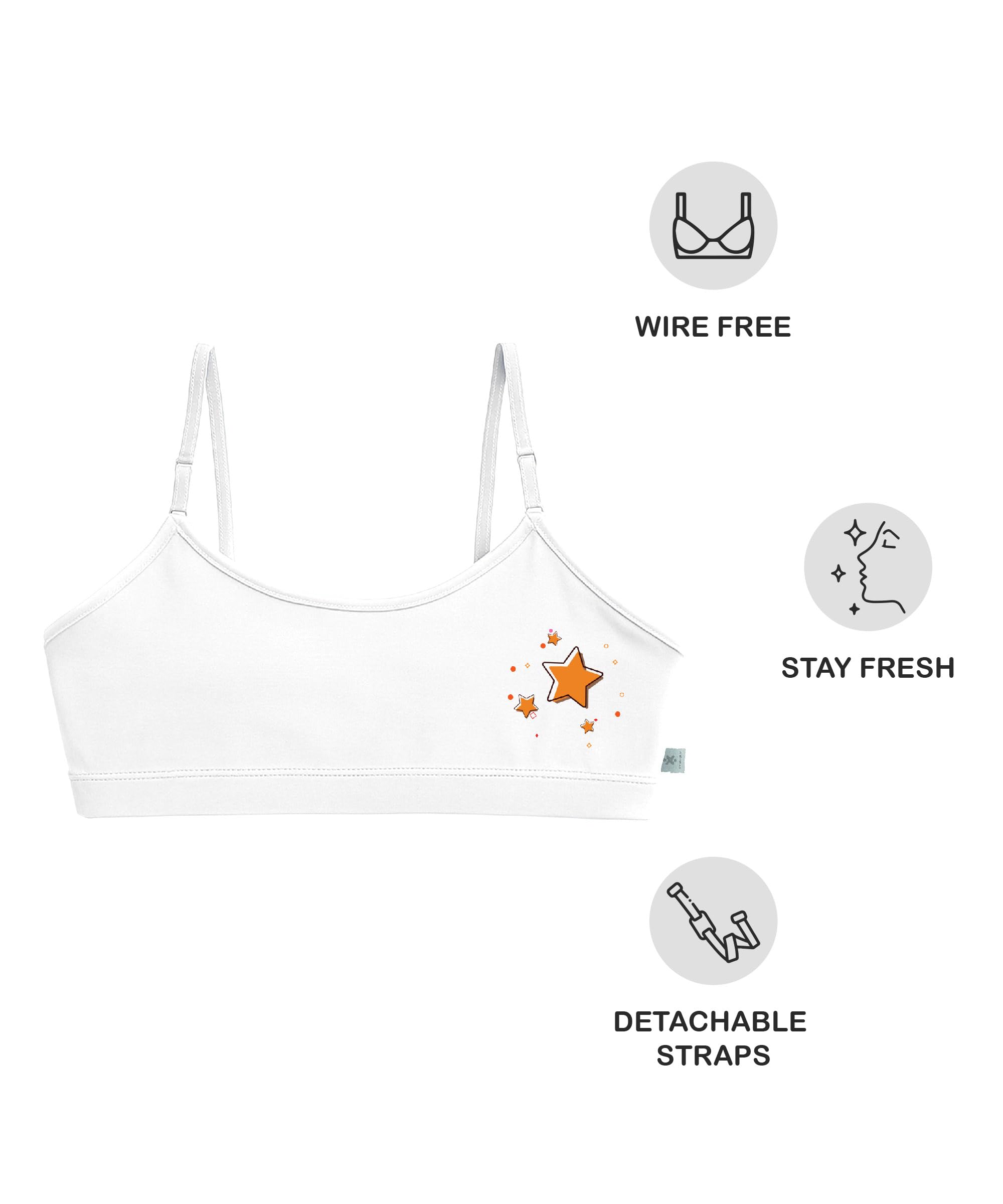 KYDA KIDS® Girls Antibacterial Cotton Printed Non Padded, Beginners Bra for Girls (Pack of 3) - Image 4 thumbnail
